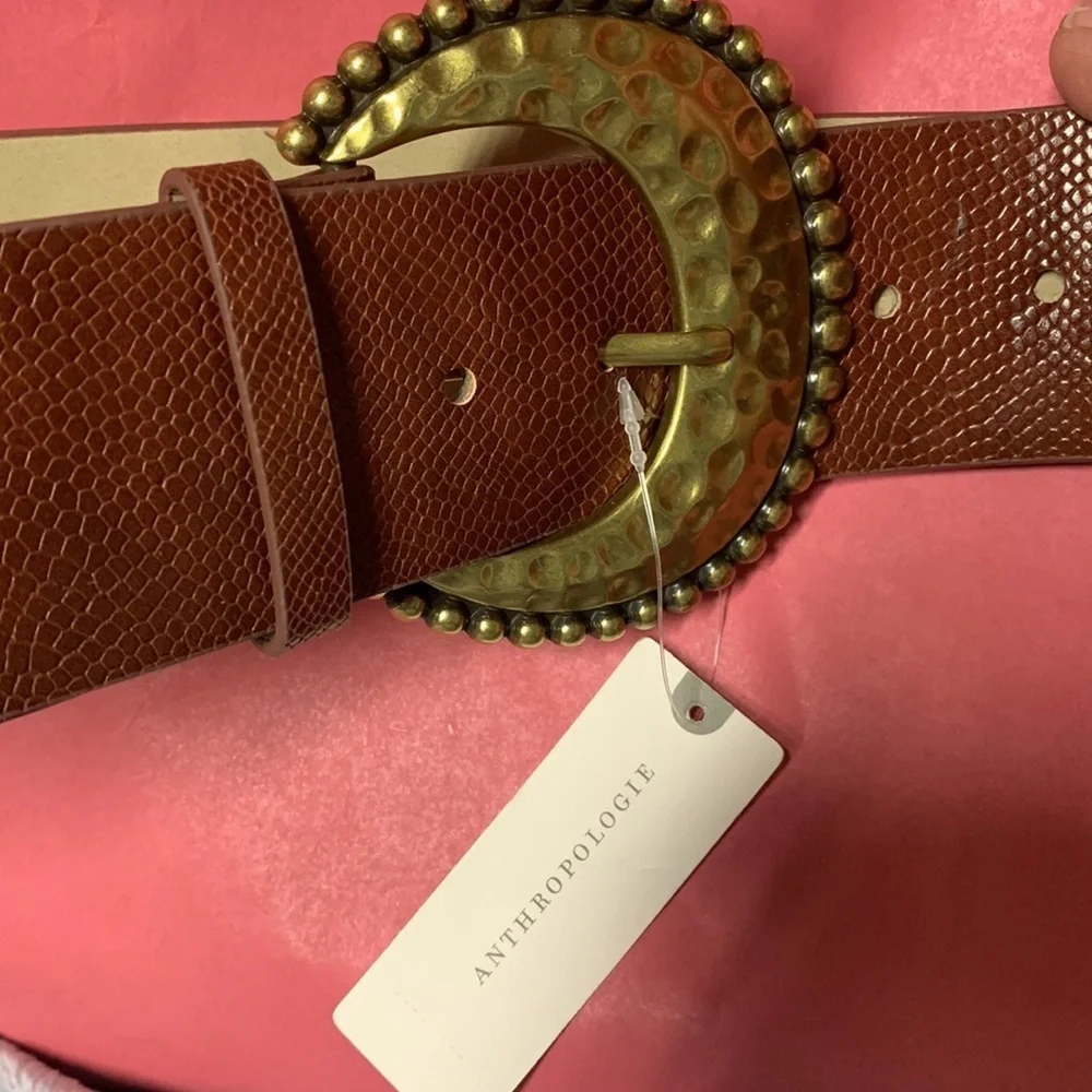 Anthropologie brown big buckle belt new with tags xs